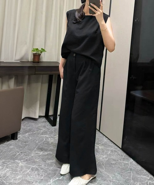 LOWO(ロワ)の「セットアップ ノースリーブブラウス タックワイドパンツ 上下セット(セットアップ・レディース・ベージュ/ブラック・FREE)」の14枚目の写真