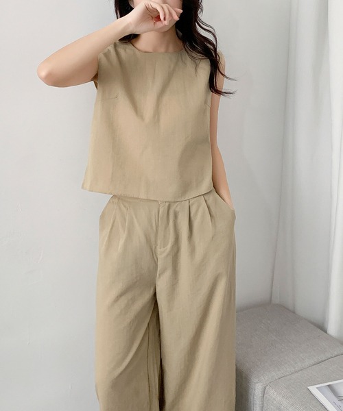 LOWO(ロワ)の「セットアップ ノースリーブブラウス タックワイドパンツ 上下セット(セットアップ・レディース・ベージュ/ブラック・FREE)」の15枚目の写真