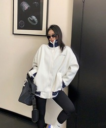 Dalfwin | 韓国ファッション ricake配色デザインラベル付き袖ジップトラックジャケット(その他アウター)