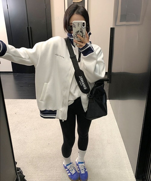 Dalfwin（ダールフィン）の「韓国ファッション ricake配色デザインラベル付き袖ジップトラックジャケット（その他アウター・レディース・グレー/ホワイト・FREE）」の17枚目の写真