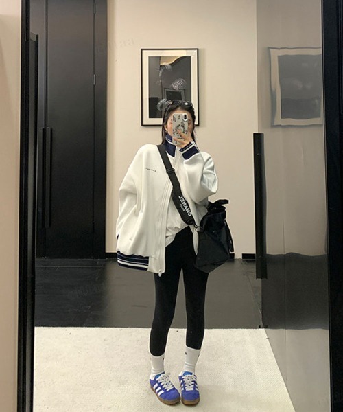 Dalfwin（ダールフィン）の「韓国ファッション ricake配色デザインラベル付き袖ジップトラックジャケット（その他アウター・レディース・グレー/ホワイト・FREE）」の16枚目の写真