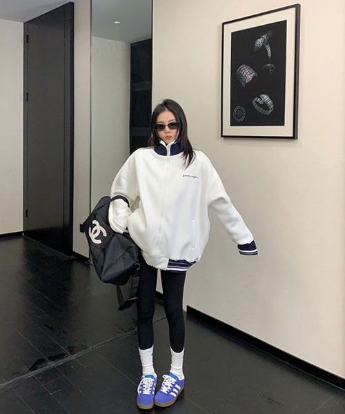 Dalfwin（ダールフィン）の「韓国ファッション ricake配色デザインラベル付き袖ジップトラックジャケット（その他アウター・レディース・グレー/ホワイト・FREE）」の13枚目の写真