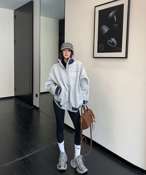 Dalfwin（ダールフィン）の「韓国ファッション ricake配色デザインラベル付き袖ジップトラックジャケット（その他アウター・レディース・グレー/ホワイト・FREE）」の10枚目の写真