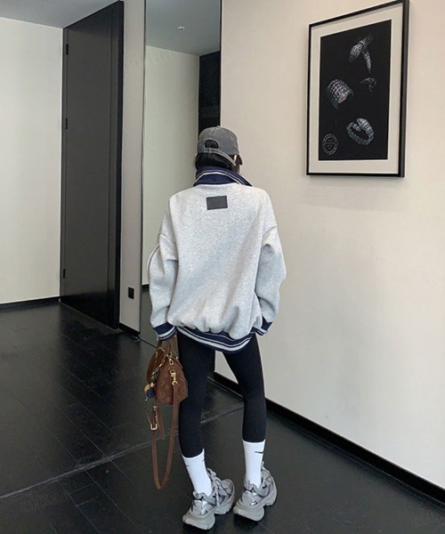 Dalfwin（ダールフィン）の「韓国ファッション ricake配色デザインラベル付き袖ジップトラックジャケット（その他アウター・レディース・グレー/ホワイト・FREE）」の9枚目の写真