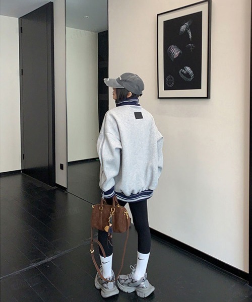 Dalfwin（ダールフィン）の「韓国ファッション ricake配色デザインラベル付き袖ジップトラックジャケット（その他アウター・レディース・グレー/ホワイト・FREE）」の8枚目の写真