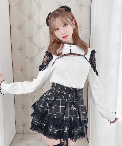MA*RS(アメーバーマーズ)の「胸開き肩レーステレコトップス(Tシャツ/カットソー・レディース・ホワイト/ピンク/ブラック×ホワイト/ブラック/グレー・FREE)」の8枚目の写真