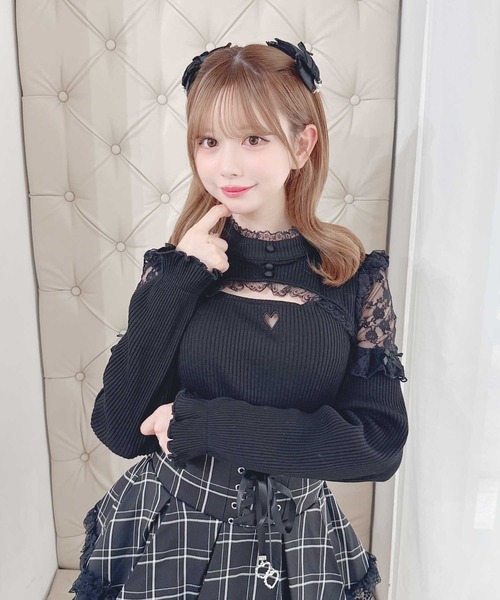 MA*RS(アメーバーマーズ)の「胸開き肩レーステレコトップス(Tシャツ/カットソー・レディース・ホワイト/ピンク/ブラック×ホワイト/ブラック/グレー・FREE)」の11枚目の写真