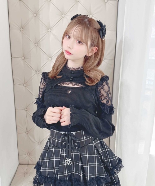 MA*RS(アメーバーマーズ)の「胸開き肩レーステレコトップス(Tシャツ/カットソー・レディース・ホワイト/ピンク/ブラック×ホワイト/ブラック/グレー・FREE)」の12枚目の写真