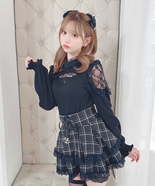 MA*RS(アメーバーマーズ)の「胸開き肩レーステレコトップス(Tシャツ/カットソー・レディース・ホワイト/ピンク/ブラック×ホワイト/ブラック/グレー・FREE)」の13枚目の写真