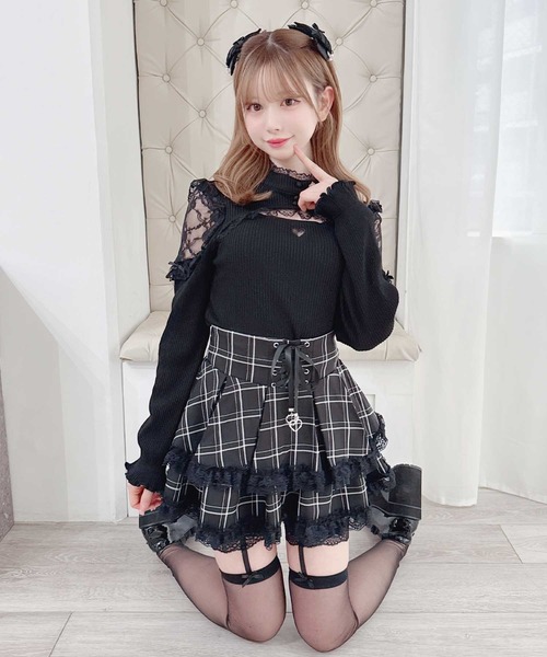 MA*RS(アメーバーマーズ)の「胸開き肩レーステレコトップス(Tシャツ/カットソー・レディース・ホワイト/ピンク/ブラック×ホワイト/ブラック/グレー・FREE)」の14枚目の写真