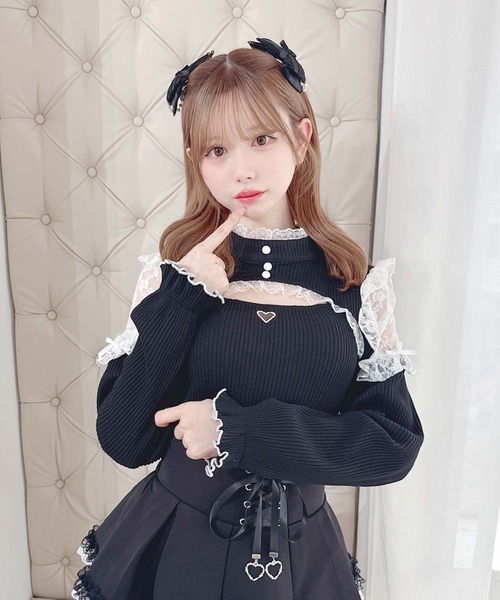 MA*RS(アメーバーマーズ)の「胸開き肩レーステレコトップス(Tシャツ/カットソー・レディース・ホワイト/ピンク/ブラック×ホワイト/ブラック/グレー・FREE)」の16枚目の写真