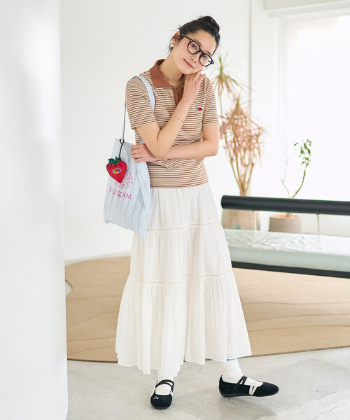 FREAK'S STORE(フリークスストア)の「FRUIT OF THE LOOM × FREAK'S STORE/フルーツオブザルーム 別注 マルチボーダーポロTシャツ(ポロシャツ・レディース・ブルー/ベージュ/ピンク/ブラウン・フリ-)」の6枚目の写真