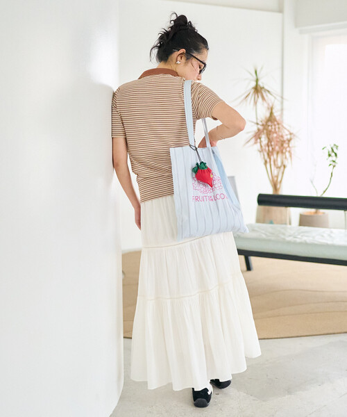 FREAK'S STORE(フリークスストア)の「FRUIT OF THE LOOM × FREAK'S STORE/フルーツオブザルーム 別注 マルチボーダーポロTシャツ(ポロシャツ・レディース・ブルー/ベージュ/ピンク/ブラウン・フリ-)」の7枚目の写真