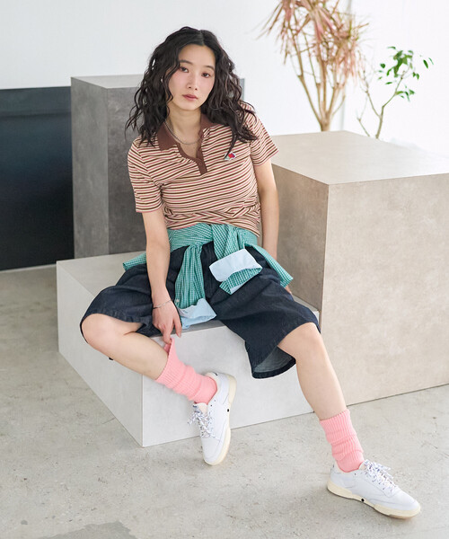 FREAK'S STORE(フリークスストア)の「FRUIT OF THE LOOM × FREAK'S STORE/フルーツオブザルーム 別注 マルチボーダーポロTシャツ(ポロシャツ・レディース・ブルー/ベージュ/ピンク/ブラウン・フリ-)」の13枚目の写真