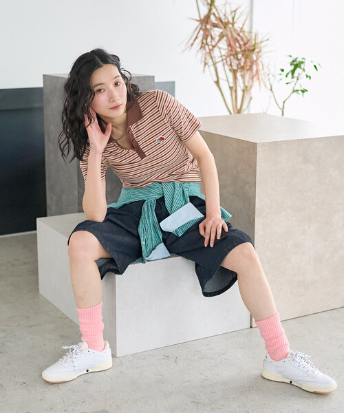 FREAK'S STORE(フリークスストア)の「FRUIT OF THE LOOM × FREAK'S STORE/フルーツオブザルーム 別注 マルチボーダーポロTシャツ(ポロシャツ・レディース・ブルー/ベージュ/ピンク/ブラウン・フリ-)」の14枚目の写真