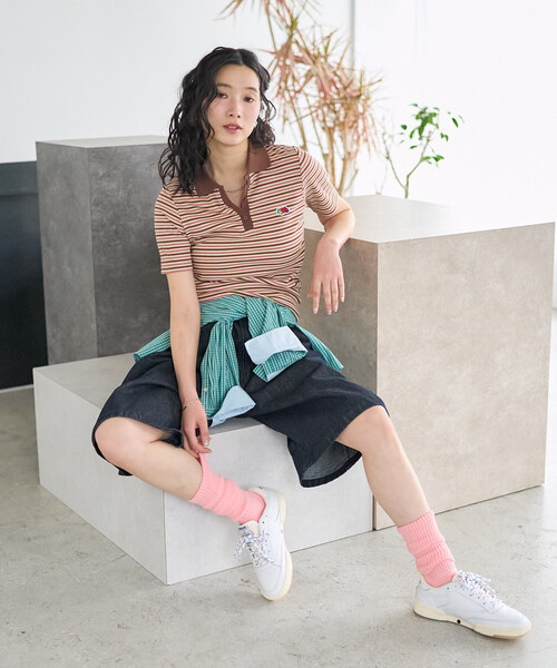 FREAK'S STORE(フリークスストア)の「FRUIT OF THE LOOM × FREAK'S STORE/フルーツオブザルーム 別注 マルチボーダーポロTシャツ(ポロシャツ・レディース・ブルー/ベージュ/ピンク/ブラウン・フリ-)」の16枚目の写真