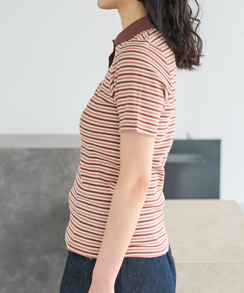 FREAK'S STORE(フリークスストア)の「FRUIT OF THE LOOM × FREAK'S STORE/フルーツオブザルーム 別注 マルチボーダーポロTシャツ(ポロシャツ・レディース・ブルー/ベージュ/ピンク/ブラウン・フリ-)」の19枚目の写真