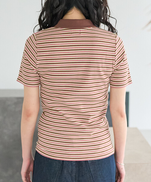 FREAK'S STORE(フリークスストア)の「FRUIT OF THE LOOM × FREAK'S STORE/フルーツオブザルーム 別注 マルチボーダーポロTシャツ(ポロシャツ・レディース・ブルー/ベージュ/ピンク/ブラウン・フリ-)」の20枚目の写真