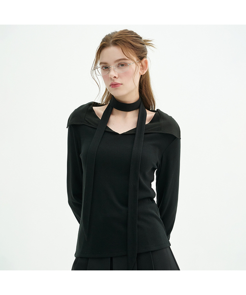 MICANE(ミケーネ)の「フレールフリルストラップT(Tシャツ/カットソー・レディース・アイボリー/ブラック・MEDIUM/SMALL/LARGE/X-LARGE)」の1枚目の写真
