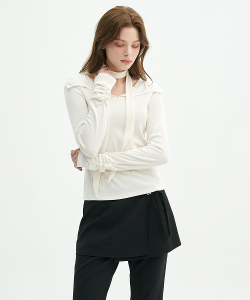 MICANE(ミケーネ)の「フレールフリルストラップT(Tシャツ/カットソー・レディース・アイボリー/ブラック・MEDIUM/SMALL/LARGE/X-LARGE)」の9枚目の写真