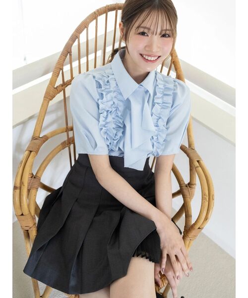 MERCURYDUO（マーキュリーデュオ）の「異素材切替プリーツミニスカパン（スカート・レディース・チャコールグレー/ベージュ・MEDIUM/SMALL）」の6枚目の写真