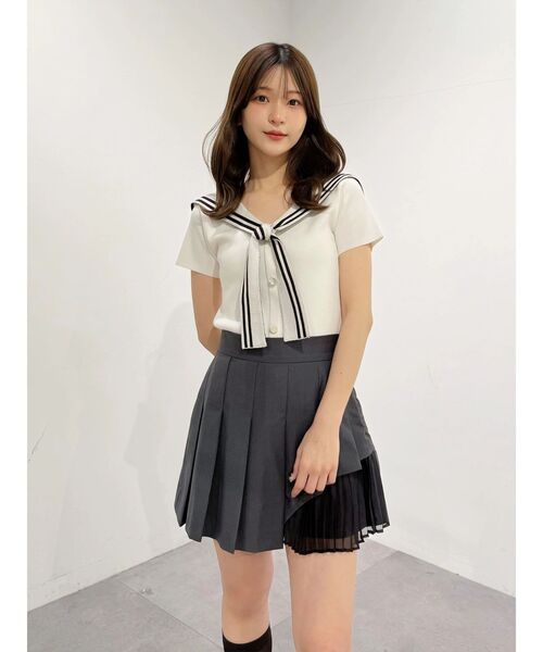 MERCURYDUO（マーキュリーデュオ）の「異素材切替プリーツミニスカパン（スカート・レディース・チャコールグレー/ベージュ・MEDIUM/SMALL）」の20枚目の写真