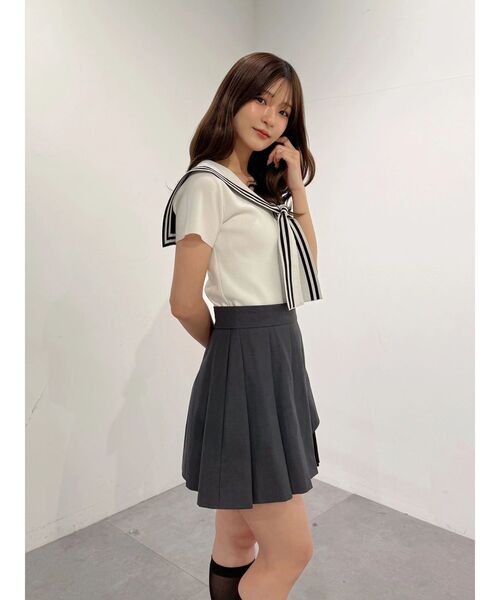 MERCURYDUO（マーキュリーデュオ）の「異素材切替プリーツミニスカパン（スカート・レディース・チャコールグレー/ベージュ・MEDIUM/SMALL）」の21枚目の写真