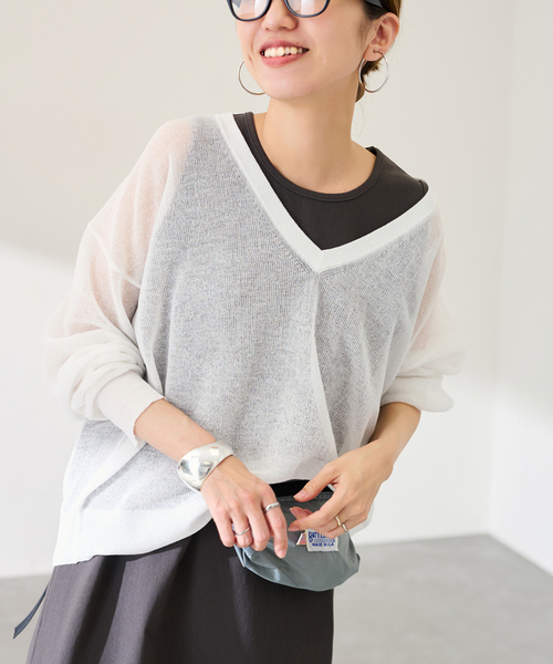 FRAMeWORK（フレームワーク）の「シアーアゼVネックプルオーバー（ニット/セーター・レディース・サックスブルー/ブラック/ピンク/ホワイト・FREE）」の5枚目の写真