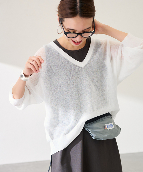 FRAMeWORK（フレームワーク）の「シアーアゼVネックプルオーバー（ニット/セーター・レディース・サックスブルー/ブラック/ピンク/ホワイト・FREE）」の6枚目の写真