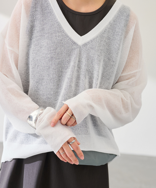 FRAMeWORK（フレームワーク）の「シアーアゼVネックプルオーバー（ニット/セーター・レディース・サックスブルー/ブラック/ピンク/ホワイト・FREE）」の11枚目の写真