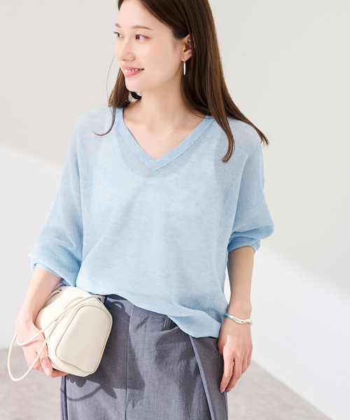 FRAMeWORK（フレームワーク）の「シアーアゼVネックプルオーバー（ニット/セーター・レディース・サックスブルー/ブラック/ピンク/ホワイト・FREE）」の15枚目の写真