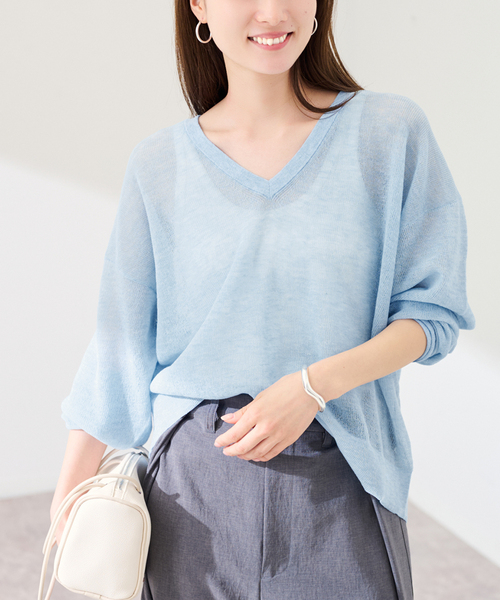 FRAMeWORK（フレームワーク）の「シアーアゼVネックプルオーバー（ニット/セーター・レディース・サックスブルー/ブラック/ピンク/ホワイト・FREE）」の16枚目の写真