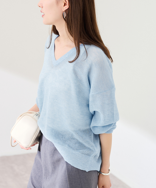 FRAMeWORK（フレームワーク）の「シアーアゼVネックプルオーバー（ニット/セーター・レディース・サックスブルー/ブラック/ピンク/ホワイト・FREE）」の17枚目の写真