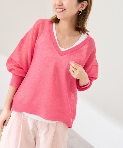 FRAMeWORK（フレームワーク）の「シアーアゼVネックプルオーバー（ニット/セーター・レディース・サックスブルー/ブラック/ピンク/ホワイト・FREE）」の22枚目の写真