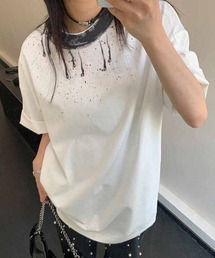 Dalfwin（ダールフィン）の「韓国ファッション スプレーペイントデザインパール付き半袖Tシャツ（Tシャツ/カットソー）」