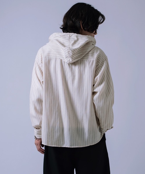 improves(インプローブス)の「ルーズフィット 先染め フードシャツ パーカー(シャツ/ブラウス・メンズ・ブラック/ホワイト/チャコール/ストライプ/ブルー/アイボリー・LARGE/MEDIUM)」の8枚目の写真