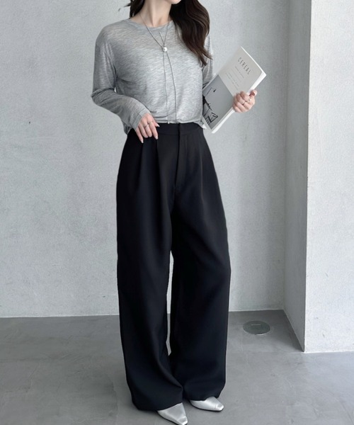 umune(ウムネ)の「シアーTシャツ 長袖 リヨセル テンセル混 無地 透け感 カットソー プルオーバー インナー 重ね着 トップス 夏(Tシャツ/カットソー・レディース・ライム/モカ/杢グレー・FREE)」の7枚目の写真