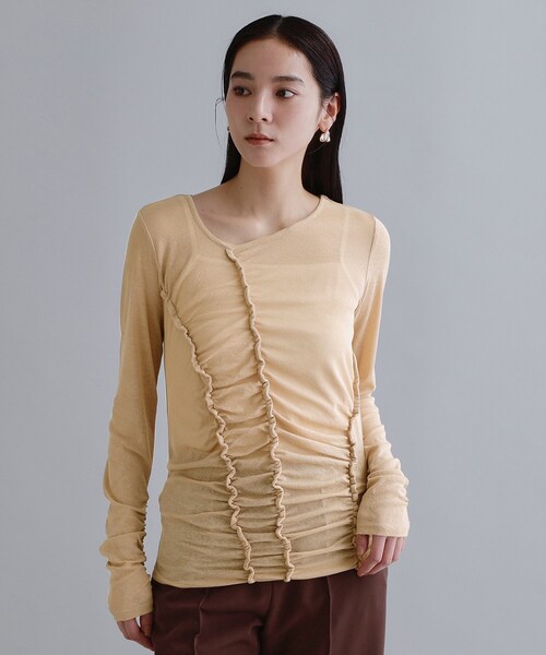 OPAQUE.CLIP(オペークドットクリップ)の「【es】アシンメトリーシャーリング シアーカットソー【洗濯機OK】(Tシャツ/カットソー・レディース・ベージュ/チャコールグレー・36/38/40)」の11枚目の写真