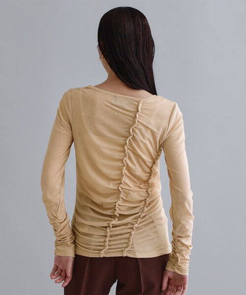 OPAQUE.CLIP(オペークドットクリップ)の「【es】アシンメトリーシャーリング シアーカットソー【洗濯機OK】(Tシャツ/カットソー・レディース・ベージュ/チャコールグレー・36/38/40)」の13枚目の写真