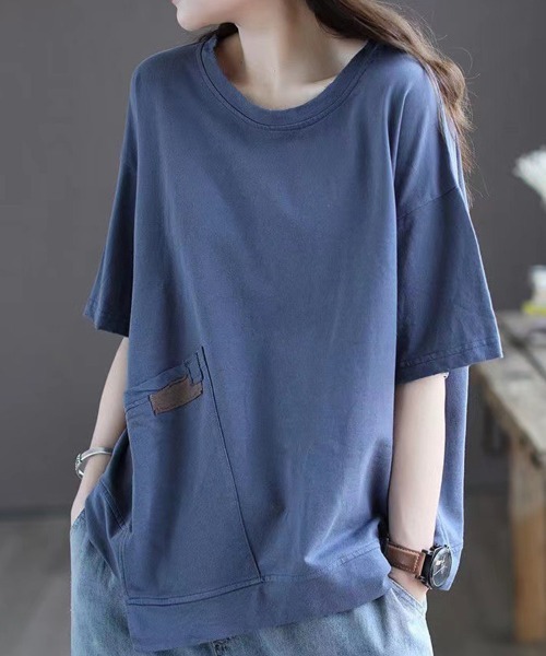 SallyLunn(サリーラン)の「【ゆるっと着こなす】ポケットデザインルーズTシャツ(Tシャツ/カットソー・レディース・ブラック/ブルー/ブラウン/オレンジ・LARGE/MEDIUM)」の5枚目の写真