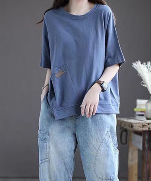 SallyLunn(サリーラン)の「【ゆるっと着こなす】ポケットデザインルーズTシャツ(Tシャツ/カットソー・レディース・ブラック/ブルー/ブラウン/オレンジ・LARGE/MEDIUM)」の7枚目の写真