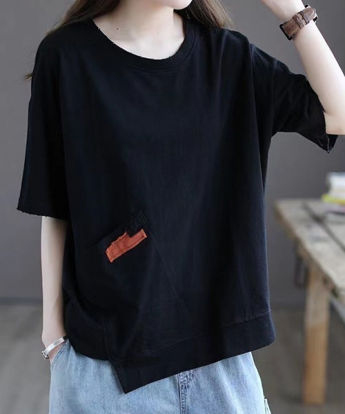 SallyLunn(サリーラン)の「【ゆるっと着こなす】ポケットデザインルーズTシャツ(Tシャツ/カットソー・レディース・ブラック/ブルー/ブラウン/オレンジ・LARGE/MEDIUM)」の17枚目の写真