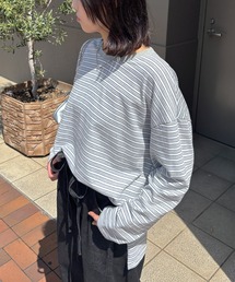 【ISOOK / アイスー】マルチボーダーロンT / Tシャツ ビッグシルエット ルーズ 長袖 クルーネック 細ボーダー カラー ZOZOTOWN限定