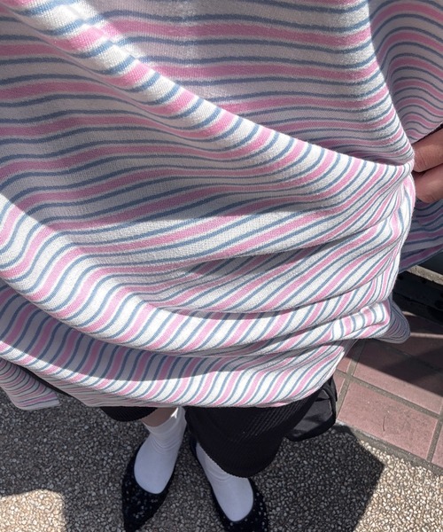ISOOK(アイスー)の「【ISOOK / アイスー】マルチボーダーロンT / Tシャツ ビッグシルエット ルーズ 長袖 クルーネック 細ボーダー カラー ZOZOTOWN限定(Tシャツ/カットソー・レディース・グレー/グリーン/ピンク・FREE)」の6枚目の写真