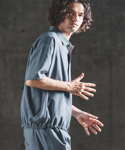 GLIMCLAP(グリムクラップ)の「mhs2616- Bamboo Blend Chambray Gathered Hem Short Sleeve Shirt シャンブレー半袖シャツ(202-042-gls-cg)(シャツ/ブラウス・メンズ・ブラウン/ネイビー/ブラック・S/M/L)」の8枚目の写真
