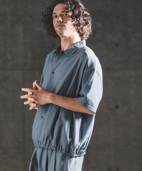 GLIMCLAP(グリムクラップ)の「mhs2616- Bamboo Blend Chambray Gathered Hem Short Sleeve Shirt シャンブレー半袖シャツ(202-042-gls-cg)(シャツ/ブラウス・メンズ・ブラウン/ネイビー/ブラック・S/M/L)」の9枚目の写真