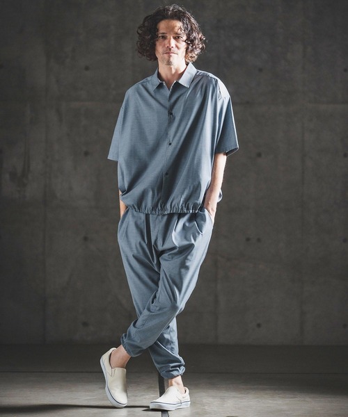 GLIMCLAP(グリムクラップ)の「mhs2616- Bamboo Blend Chambray Gathered Hem Short Sleeve Shirt シャンブレー半袖シャツ(202-042-gls-cg)(シャツ/ブラウス・メンズ・ブラウン/ネイビー/ブラック・S/M/L)」の10枚目の写真