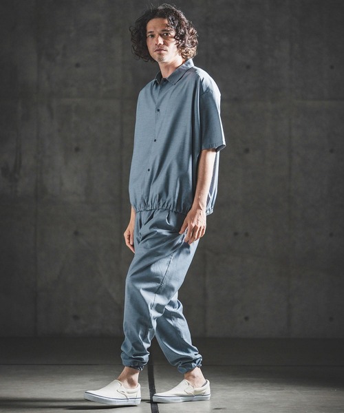 GLIMCLAP(グリムクラップ)の「mhs2616- Bamboo Blend Chambray Gathered Hem Short Sleeve Shirt シャンブレー半袖シャツ(202-042-gls-cg)(シャツ/ブラウス・メンズ・ブラウン/ネイビー/ブラック・S/M/L)」の11枚目の写真