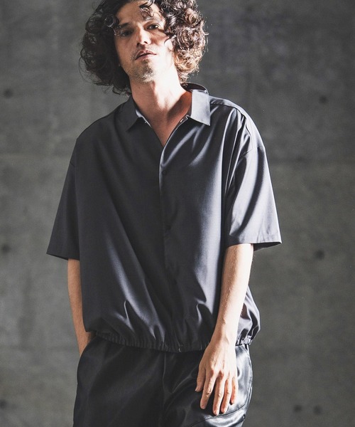 GLIMCLAP(グリムクラップ)の「mhs2616- Bamboo Blend Chambray Gathered Hem Short Sleeve Shirt シャンブレー半袖シャツ(202-042-gls-cg)(シャツ/ブラウス・メンズ・ブラウン/ネイビー/ブラック・S/M/L)」の13枚目の写真