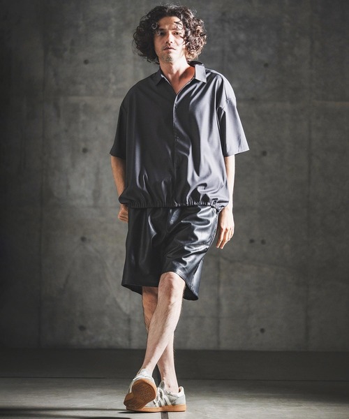 GLIMCLAP(グリムクラップ)の「mhs2616- Bamboo Blend Chambray Gathered Hem Short Sleeve Shirt シャンブレー半袖シャツ(202-042-gls-cg)(シャツ/ブラウス・メンズ・ブラウン/ネイビー/ブラック・S/M/L)」の17枚目の写真